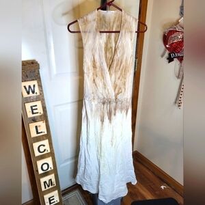 Language Dress Small vneck rn#94062 Tan and Beige